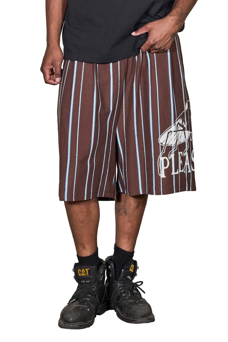 Teleport Wide Stripe Drawstring Cotton Shorts, Main, color, BROWN
