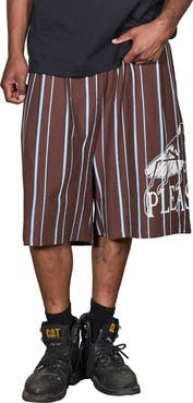 PLEASURES Teleport Wide Stripe Drawstring Cotton Shorts