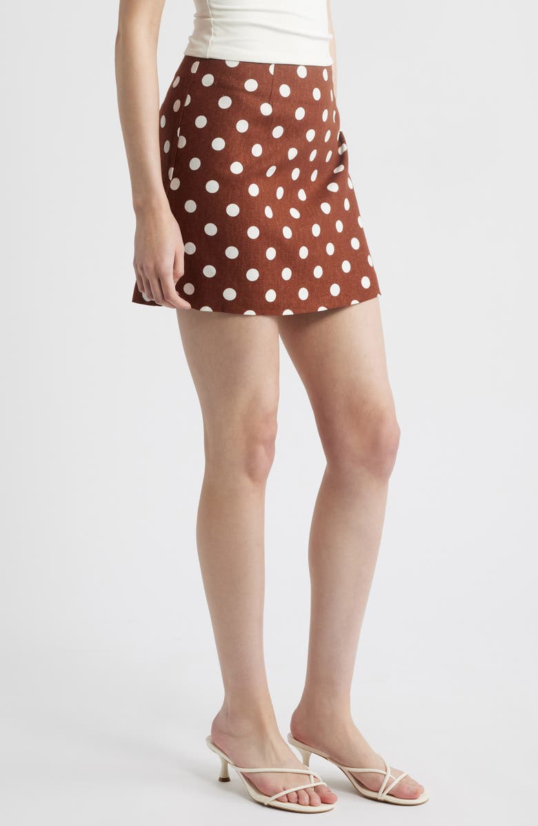 WAYF Elle Polka Dot Linen Blend Miniskirt, Alternate, color, Redwood Polka Dot