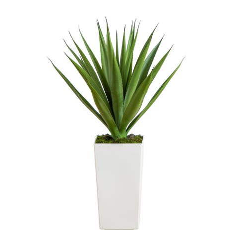 27-in UV Resistant Artificial Agave Plant in White Tower Planter (Indoor/Outdoor)