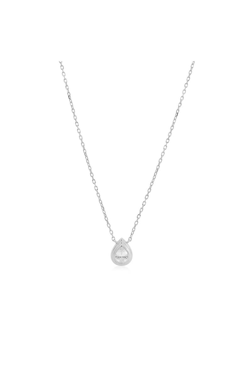 CZ Pear Double Bezel Necklace, Main, color, Sterling Silver