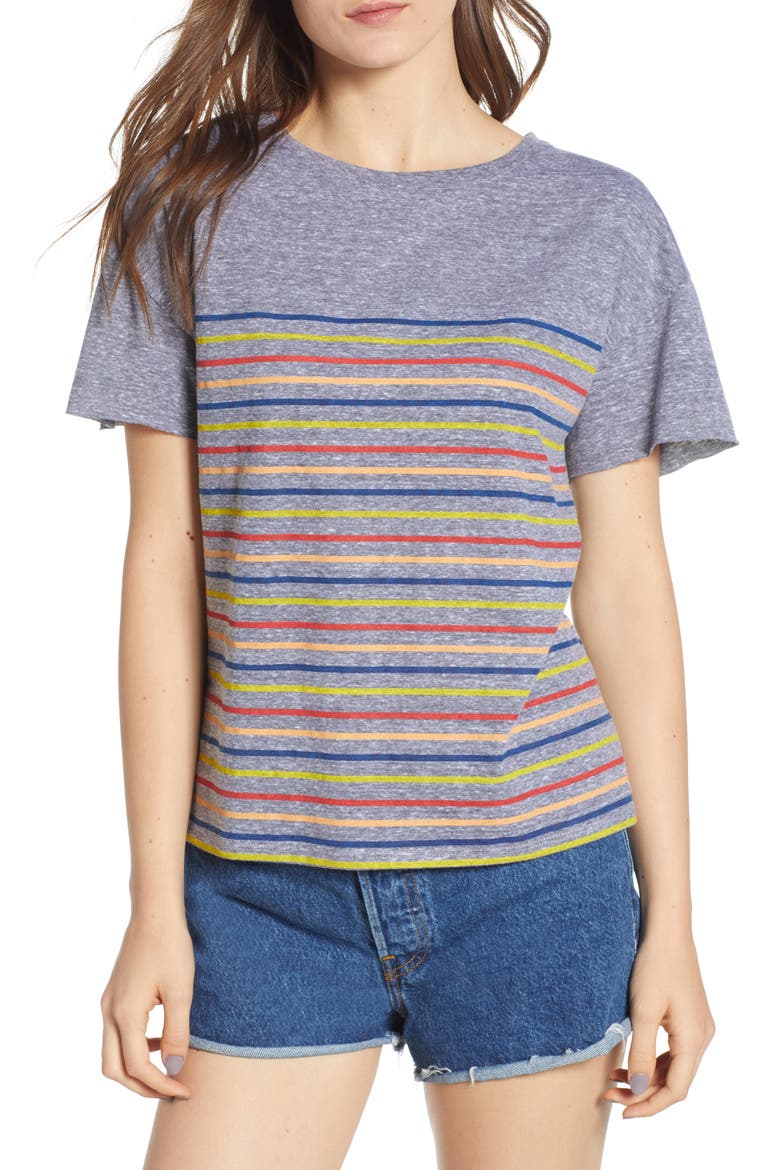 Placed Stripe Tee, Main, color, GREY