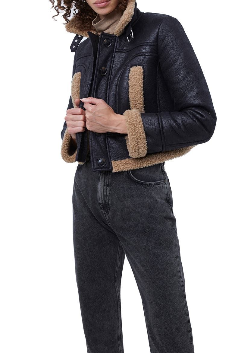 Belen Faux Shearling Crop Jacket, Alternate, color, BLACK-BROWN