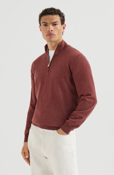 Cashmere sweater with half zip