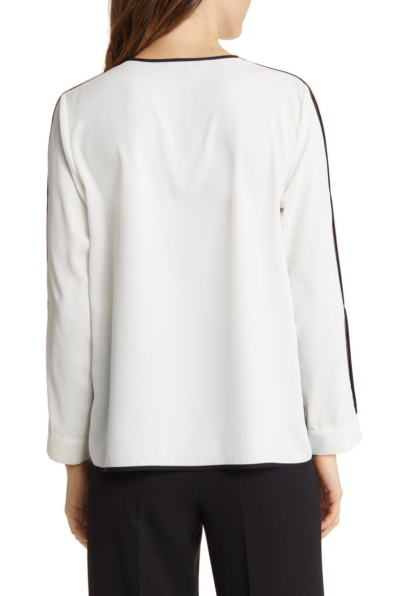 Split Sleeve Crêpe de Chine Blouse, Alternate, color, WHITE/ BLACK