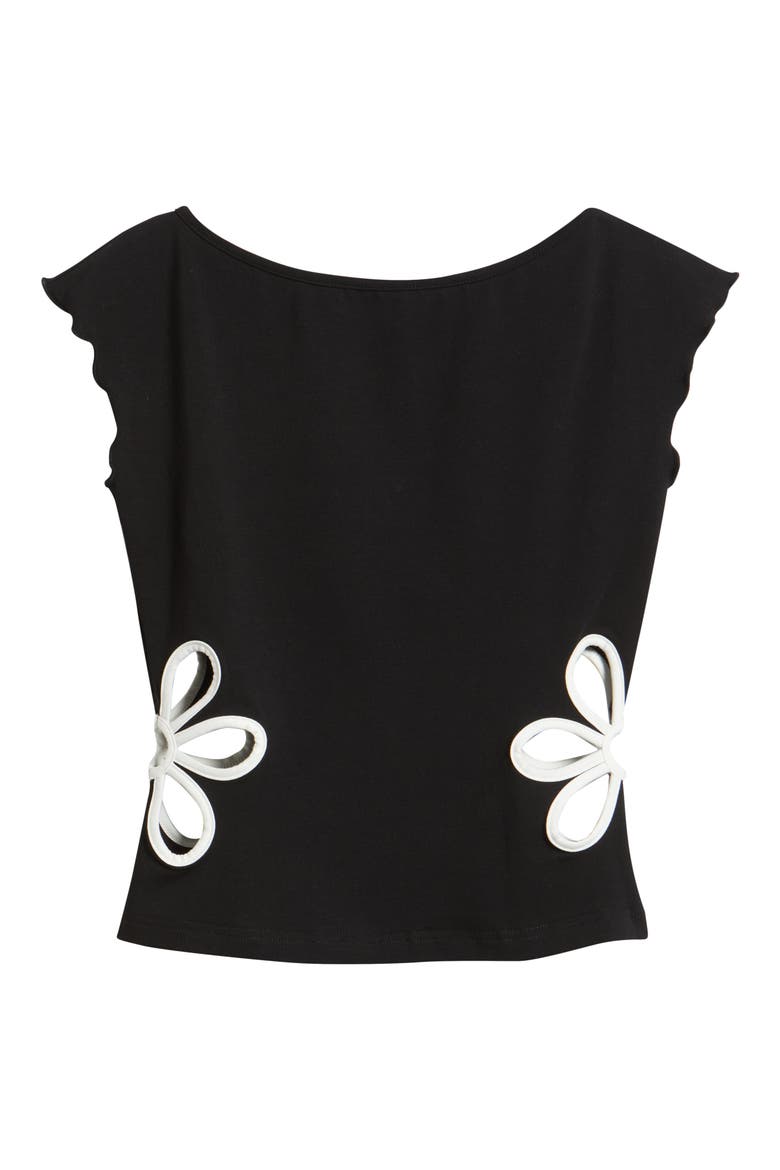 Currents Flower Cutout Cotton Blend Top, Alternate, color, BLACK