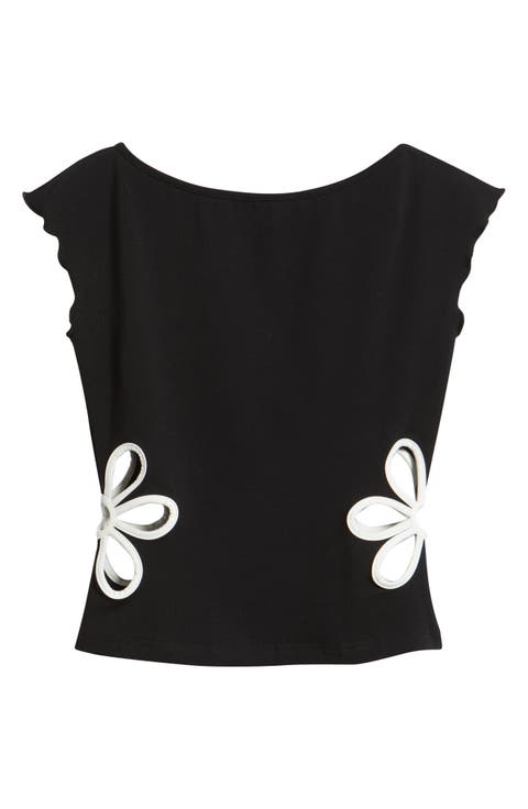 Currents Flower Cutout Cotton Blend Top