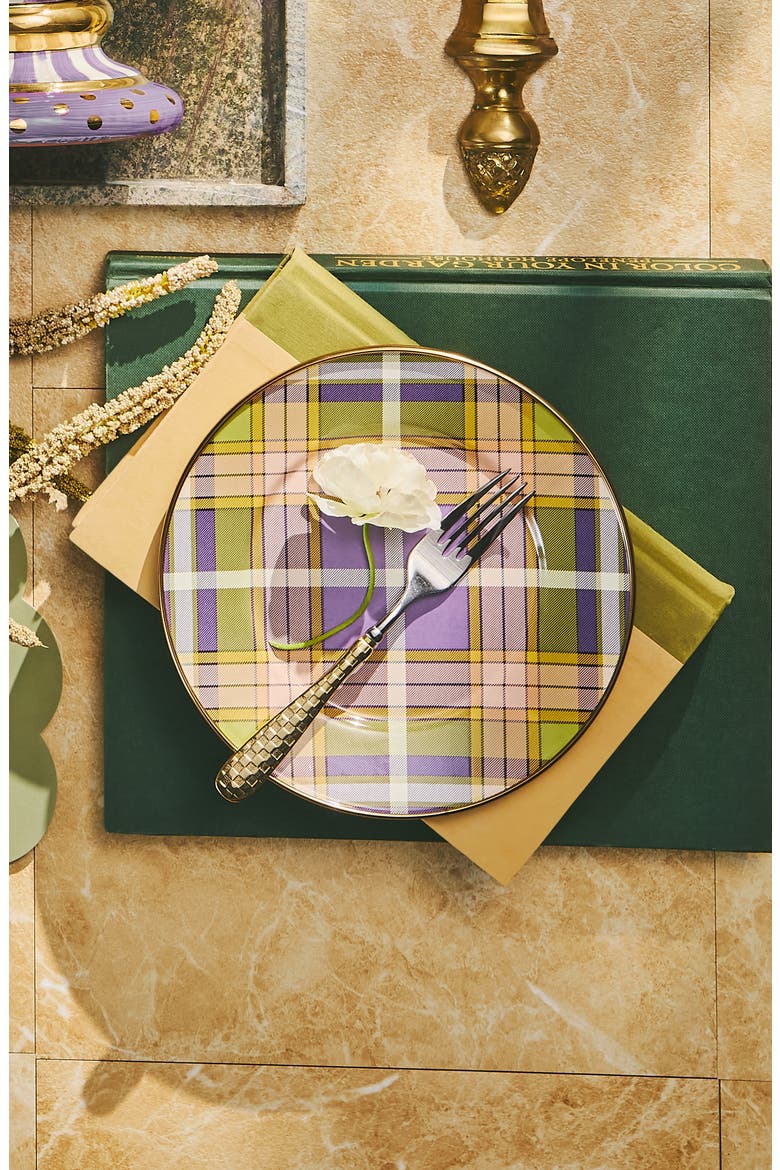 Tartan Violet Enameled Steel Salad/Dessert Plate, Alternate, color, TARTAN VIOLET