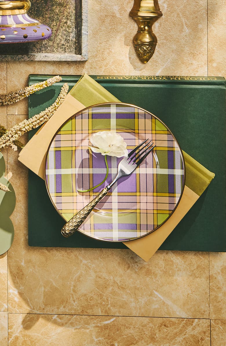 MACKENZIE CHILDS Tartan Violet Enameled Steel Salad/Dessert Plate, Alternate, color, Tartan Violet