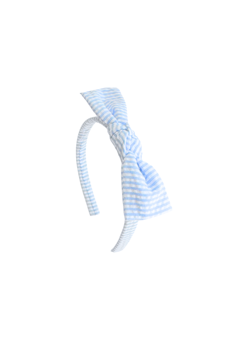 Bits & Bows Seersucker Bow Headband, Main, color, Blue/White