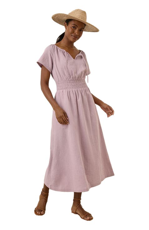 Organic Cotton Coastal Double Gauze Boho Midi Dress