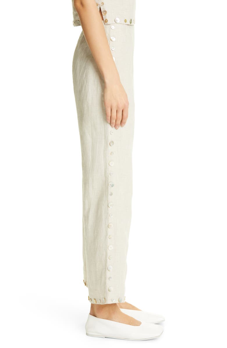 STAUD Ravella Button Trim Linen Pants, Alternate, color, 