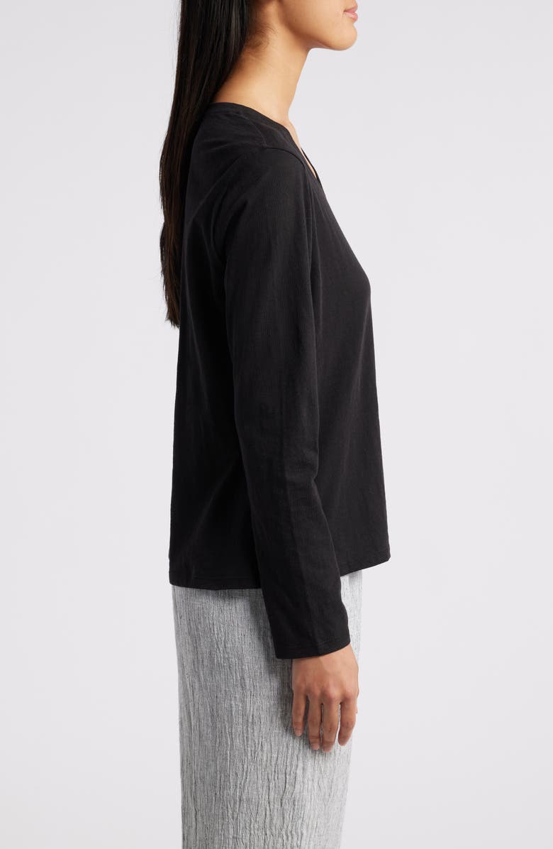 Eileen Fisher Easy V-Neck Long Sleeve Organic Cotton T-Shirt, Alternate, color, Black