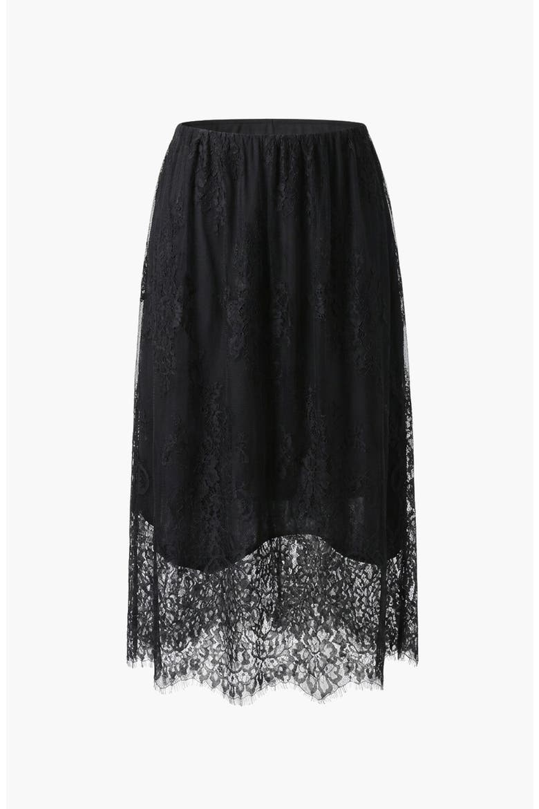 Layered Lace Sheer Hem Midi Skirt, Alternate, color, Black