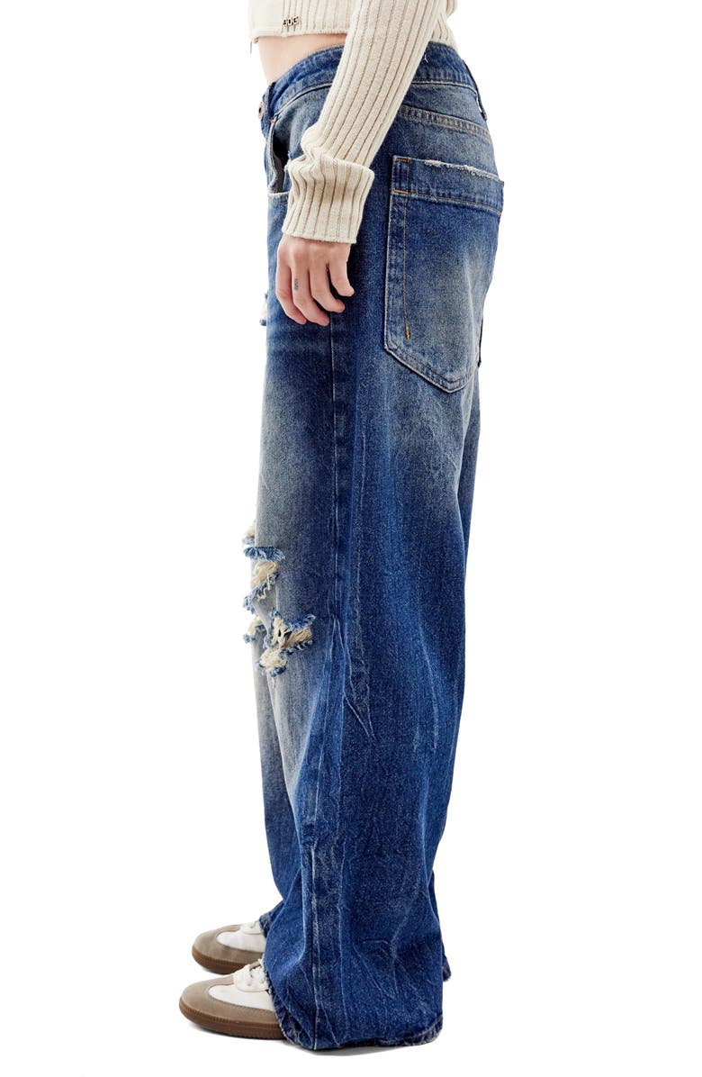 BDG Urban Outfitters Jaya Distressed Low Rise Wide Leg Jeans, Alternate, color, Dark Vintage Blue