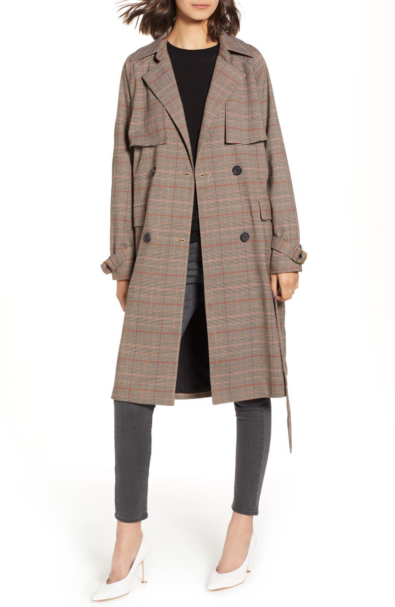 Chelsea28 Plaid Trench Coat, Main, color, 