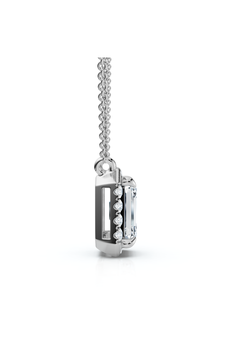 3/4Ct Emerald Cut Diamond Halo Pendant 14k Gold 18" Necklace Lab Grown EF/VS, Alternate, color, White Gold