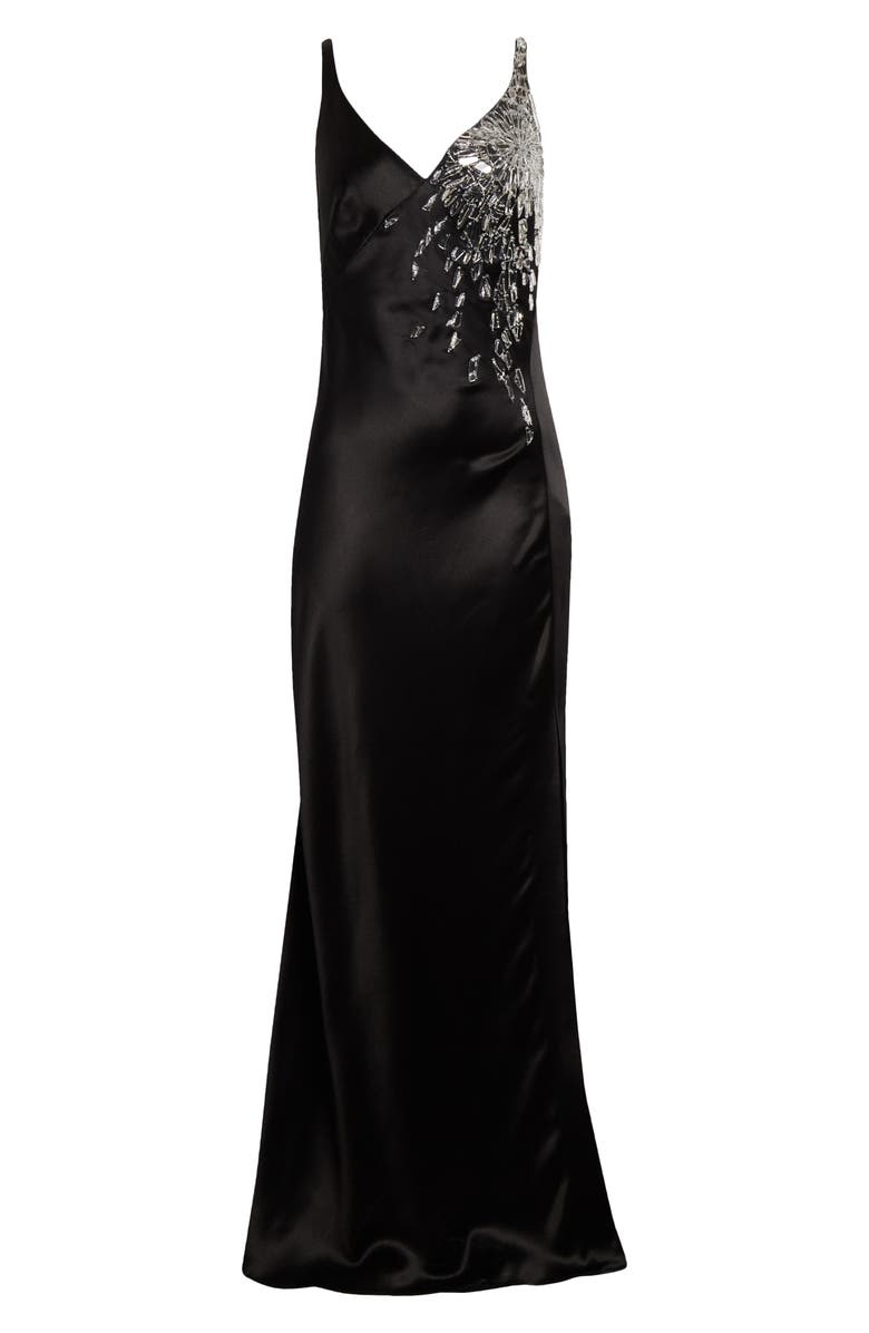 McQueen Shattered Screen Embroidered Hammered Satin Gown, Alternate, color,