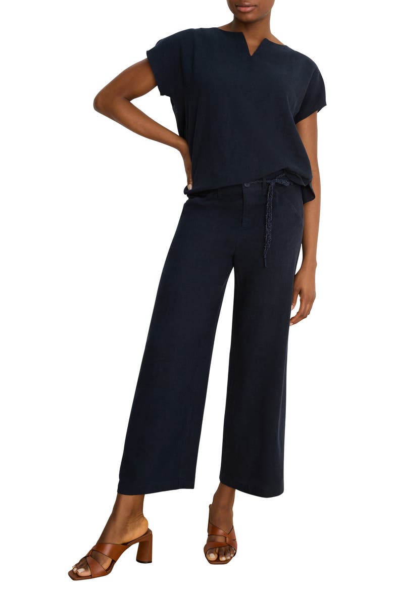 Rumba Linen Blend Split Neck Top, Alternate, color, DARK INDIGO