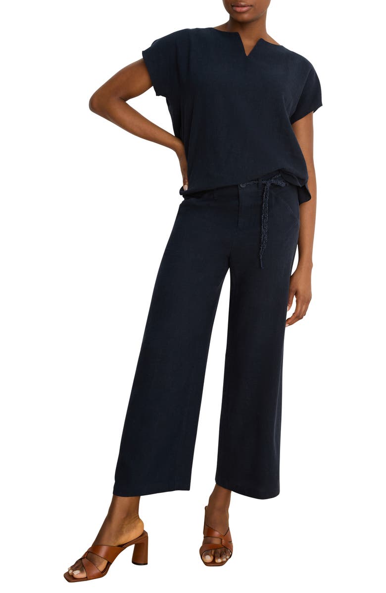 NIC+ZOE Rumba Linen Blend Split Neck Top, Alternate, color, Dark Indigo