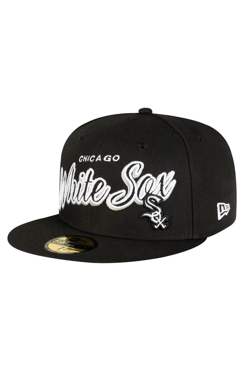 New Era Men's New Era Black Chicago White Sox Script Sided 59FIFTY Fitted Hat, Alternate, color, 
