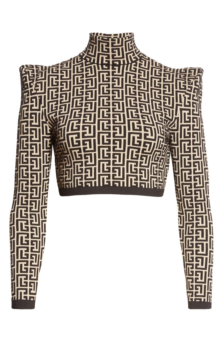 Balmain Monogram Jacquard Crop Top, Alternate, color, 