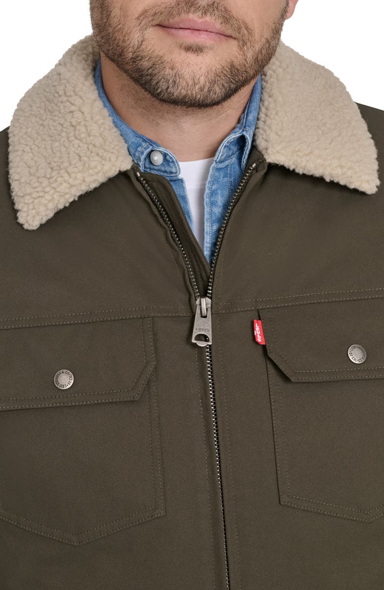 Levi's Water Resistant Faux Shearling Collar Canvas Bomber Jacket, Alternate, color, Olive