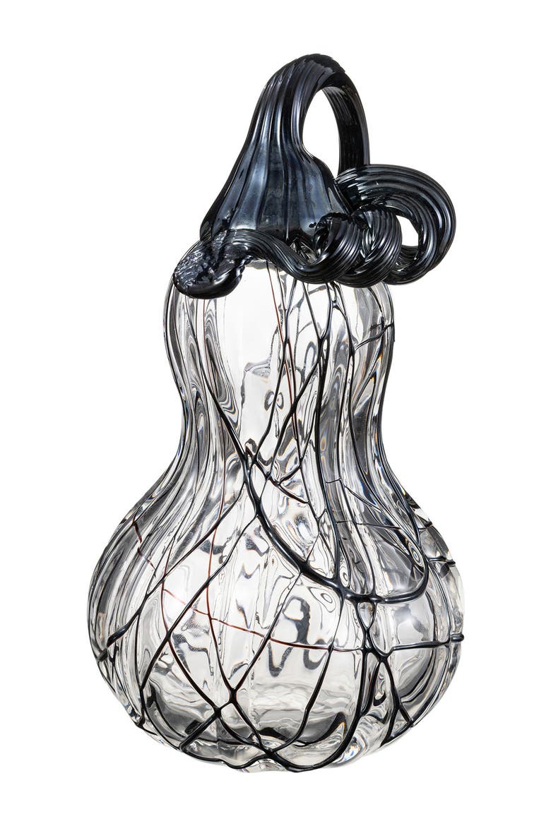 Halloween Abstract Black and White Glass Pumpkin, Alternate, color, Black