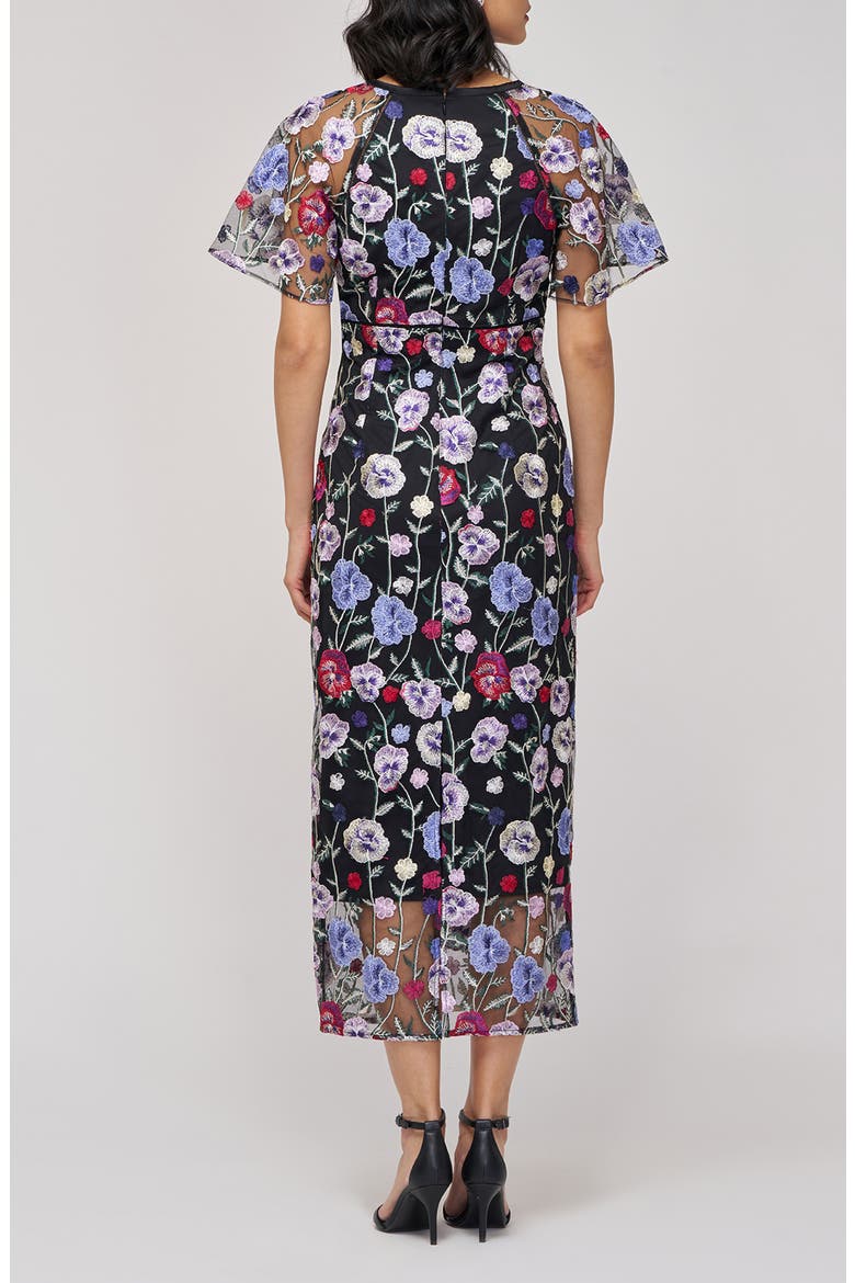 Embroidered Floral Mesh Cocktail Dress, Alternate, color, BLACK/ MULTI
