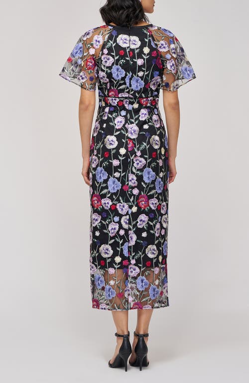 Js Collections Embroidered Floral Mesh Cocktail Dress In Multi