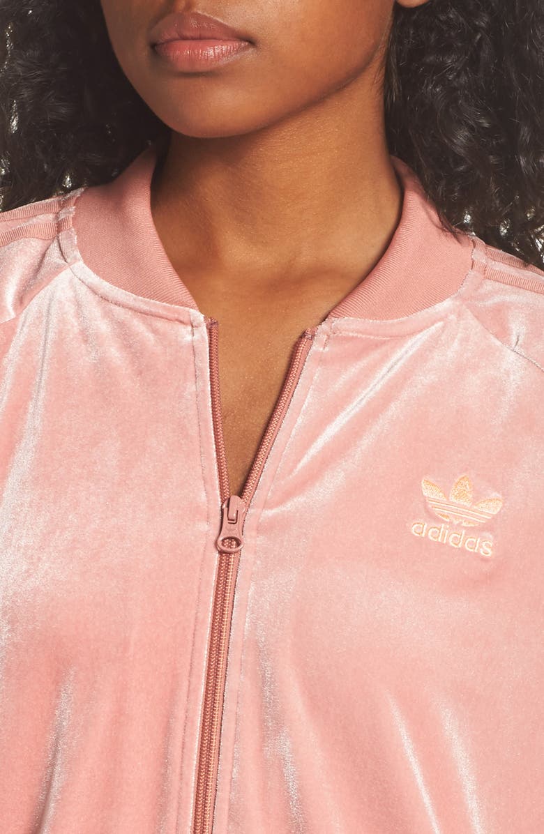 adidas Originals Velvet Zip Sweatshirt, Alternate, color, 