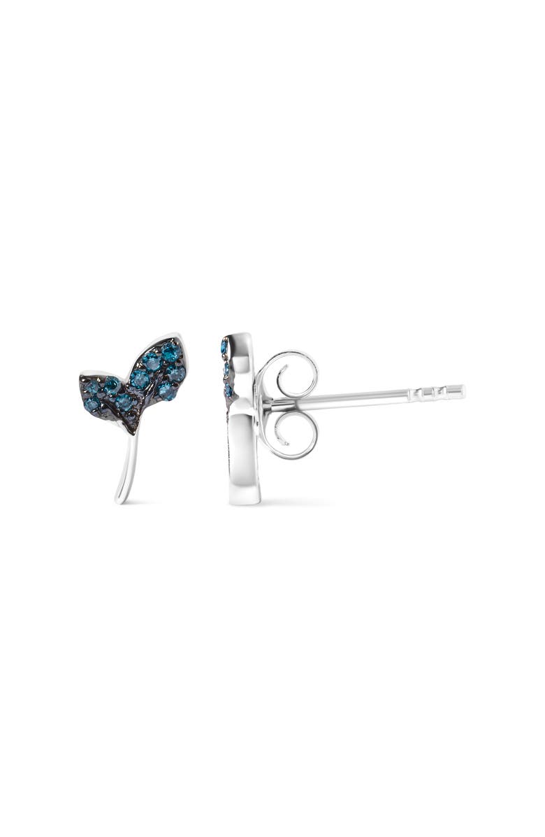 Haus of Brilliance Sterling Silver Blue Treated Diamond Accent Leaf Stud Earrings, Alternate, color, Silver