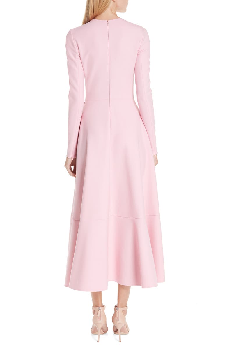 Oscar de la Renta High/Low Ruffle Hem Stretch Wool Midi Dress, Alternate, color,