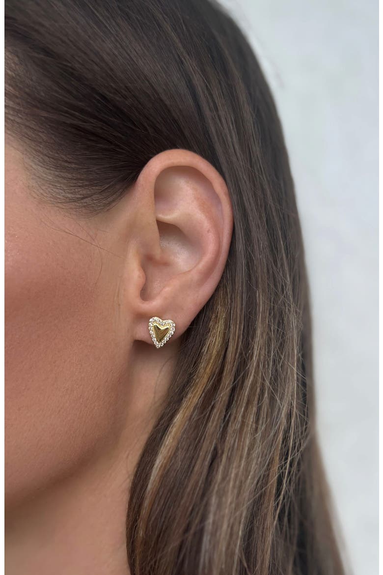 Set of 3 Pavé Teardrop, Open Clover & Heart Stud Earrings, Alternate, color, GOLD