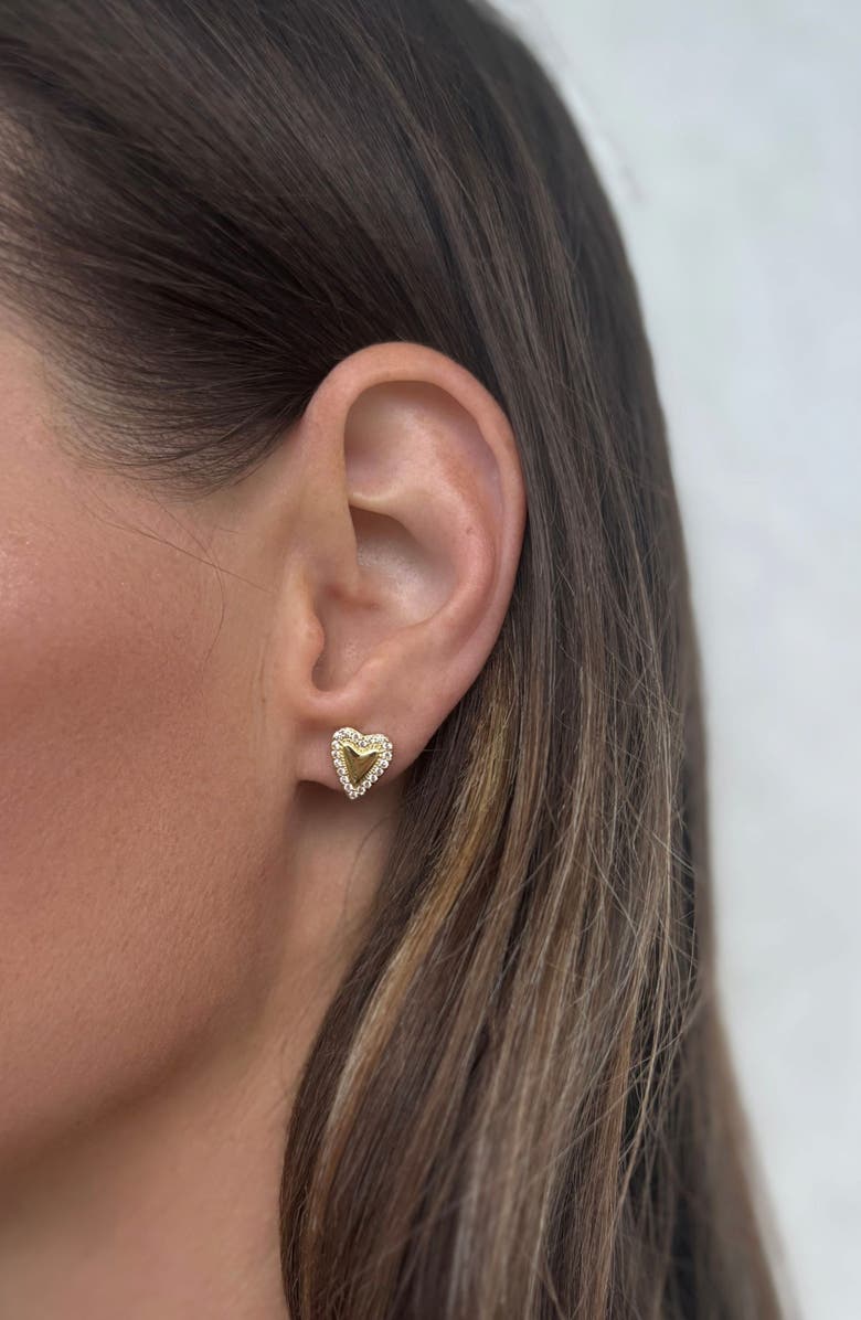 Adornia Set of 3 Pavé Teardrop, Open Clover & Heart Stud Earrings, Alternate, color, Gold