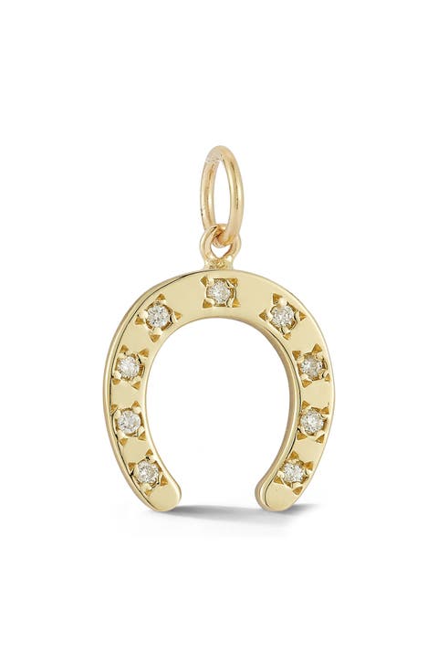 14k Gold Diamond Horseshoe Charm