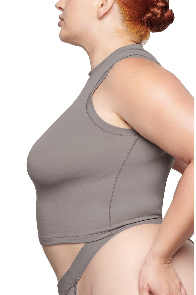 Stretch Cotton Jersey Mock Neck Tank, Alternate, color, SMOKE