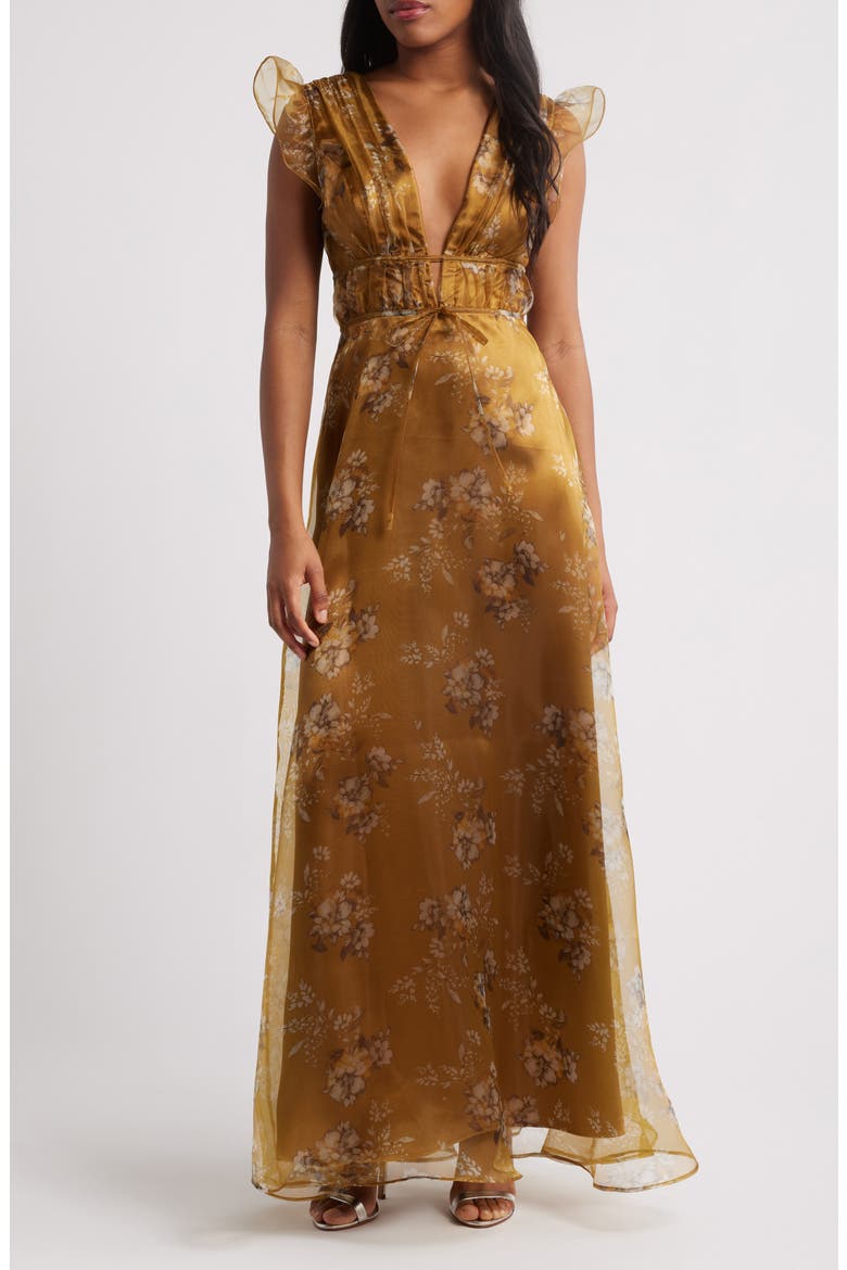 Eliza Organza Gown, Main, color, BROWN FLORAL