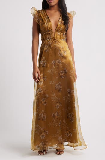 open lace back dress Premium Pure Soft Gold Crush Silk Gown with Organza Dupatta Fully Stitched Pink / Xs main image 1