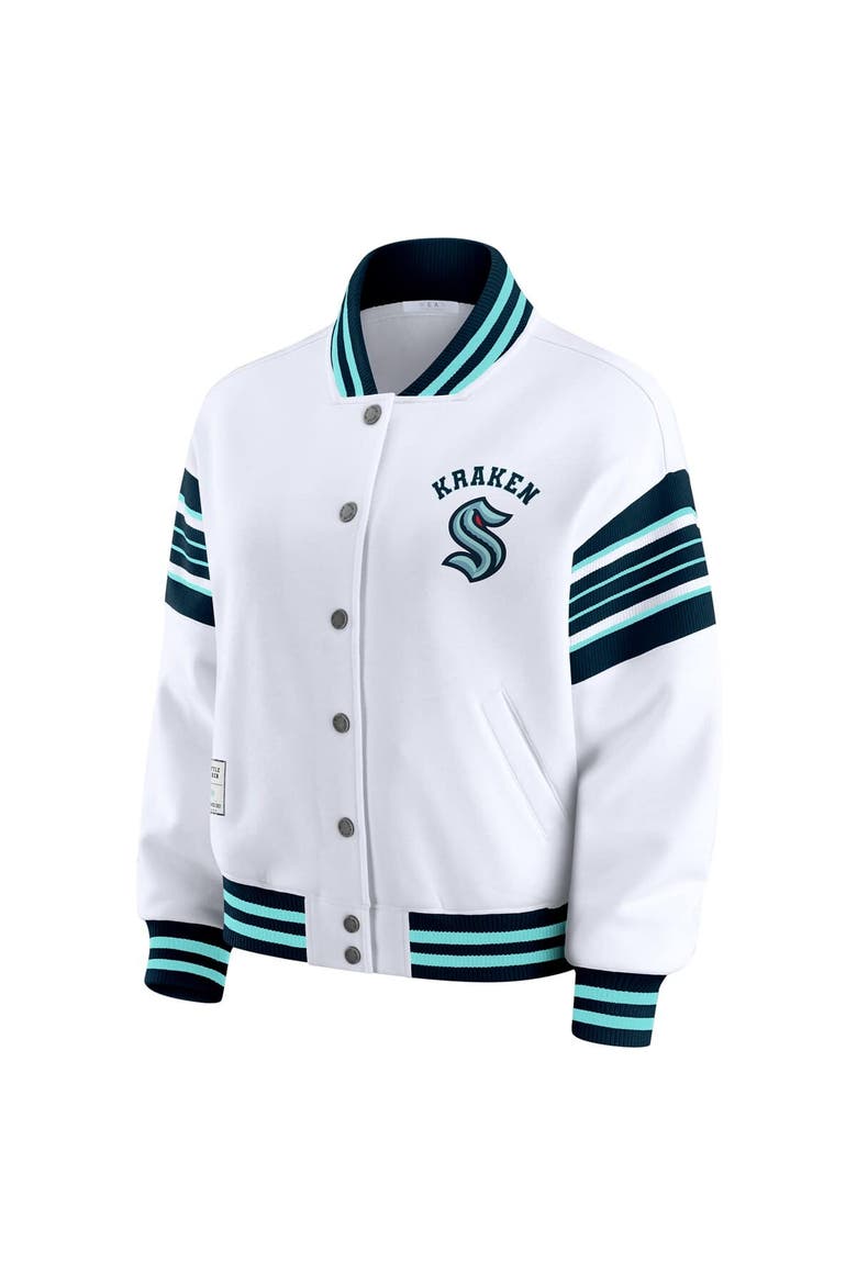 Women's WEAR by Erin Andrews White/Deep Sea Blue Seattle Kraken Full-Snap Fleece Sweatshirt Jacket, Alternate, color, Blue
