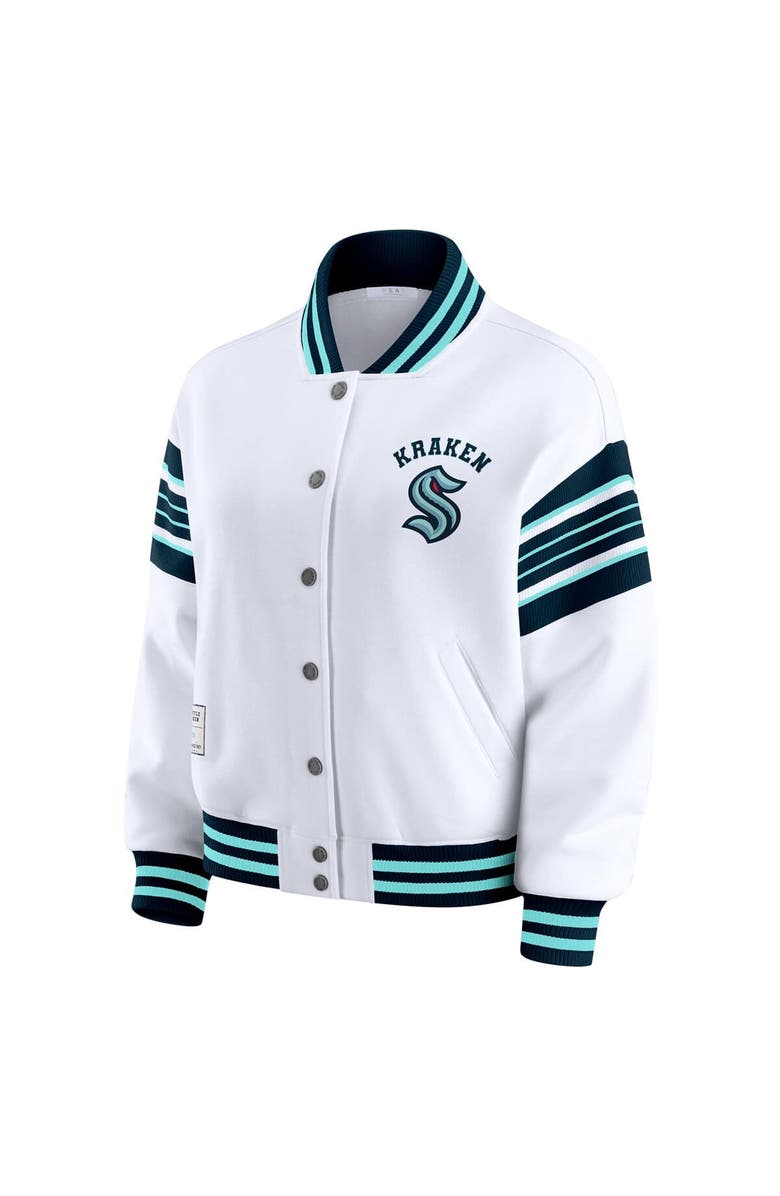 WEAR by Erin Andrews Women's WEAR by Erin Andrews White/Deep Sea Blue Seattle Kraken Full-Snap Fleece Sweatshirt Jacket, Alternate, color, Blue