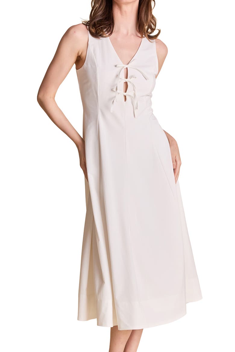 Front Bow Tie Midi Dress, Alternate, color, WHITE