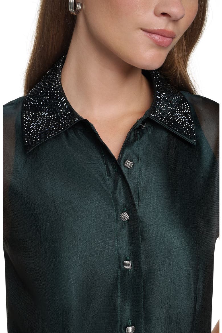 Embellished Organza Midi Shirt Dress, Alternate, color, Spruce