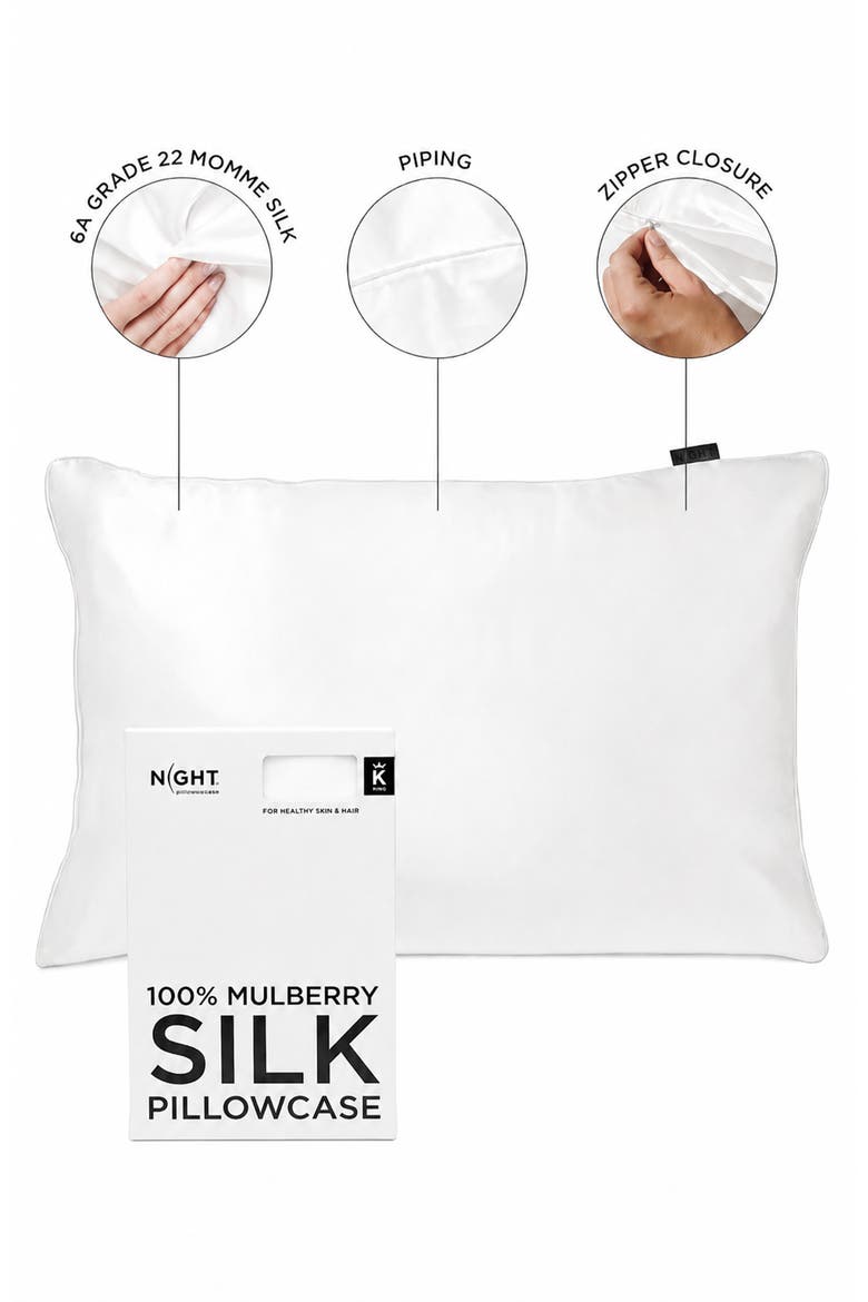 100% Mulberry Silk Pillowcase, Alternate, color, WHITE