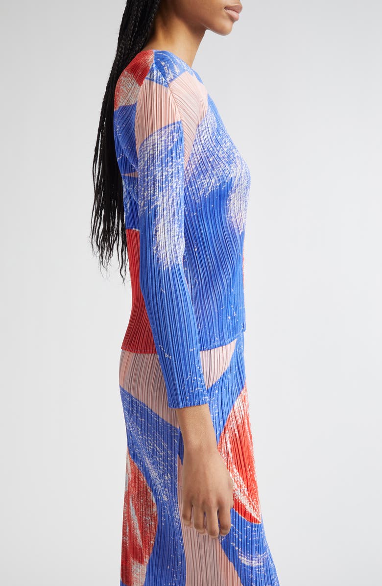 Pleats Please Issey Miyake Backlight Pleated Top, Alternate, color, Blue/ Red