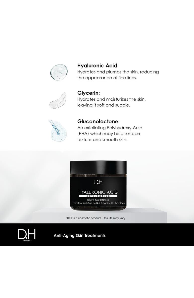 Dr H Hyaluronic Acid Renewal Night Moisturiser for Plumping & Radiance 60ml, Alternate, color, White