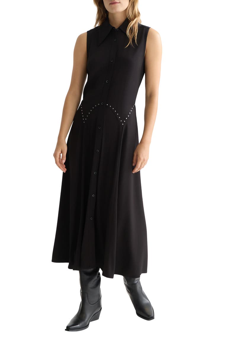 Stud Accent Sleeveless Midi Shirtdress, Main, color, METEORITE