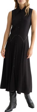 Scotch & Soda Stud Accent Sleeveless Midi Shirtdress