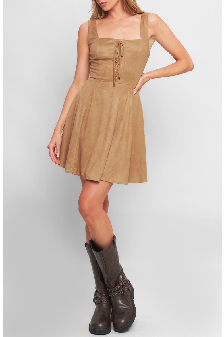 Faux Suede Minidress, Main, color, CAMEL