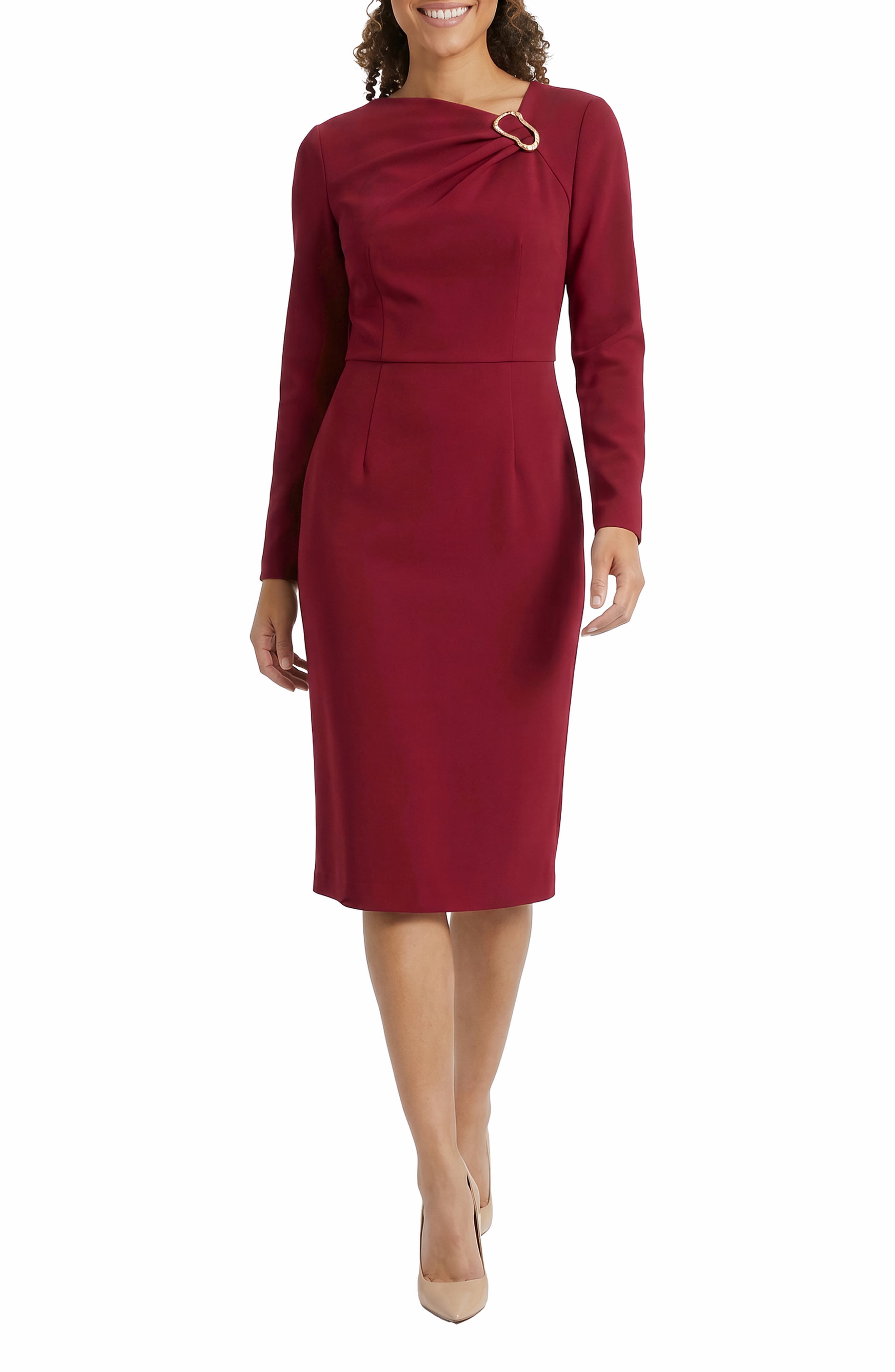 Buckle Detail Long Sleeve Sheath Dress
